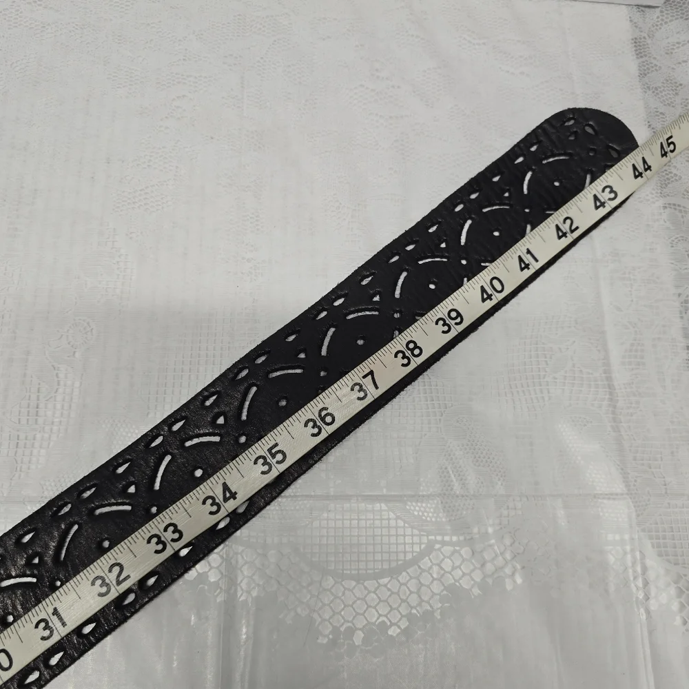 Vintage Dark Brown Leather Belt with Silver Filigree Buckle